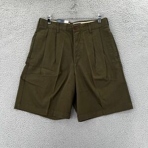 Chaps Ralph Lauren Men's Twill Shorts Size 31 Green Chinos Pleated 8" Inseam NEW
